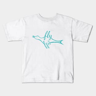 Fly Bird Teal Blue Kids T-Shirt